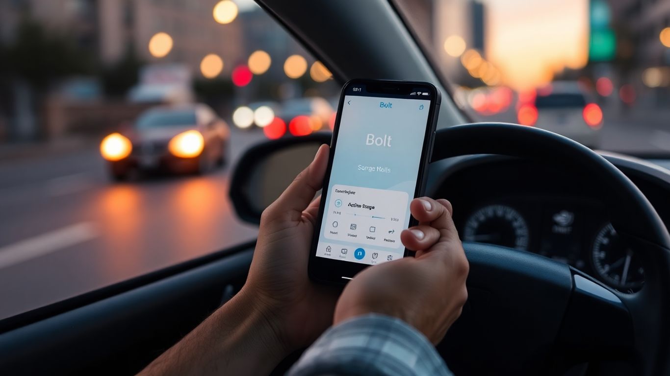 Motorista Bolt usando aplicativo no celular