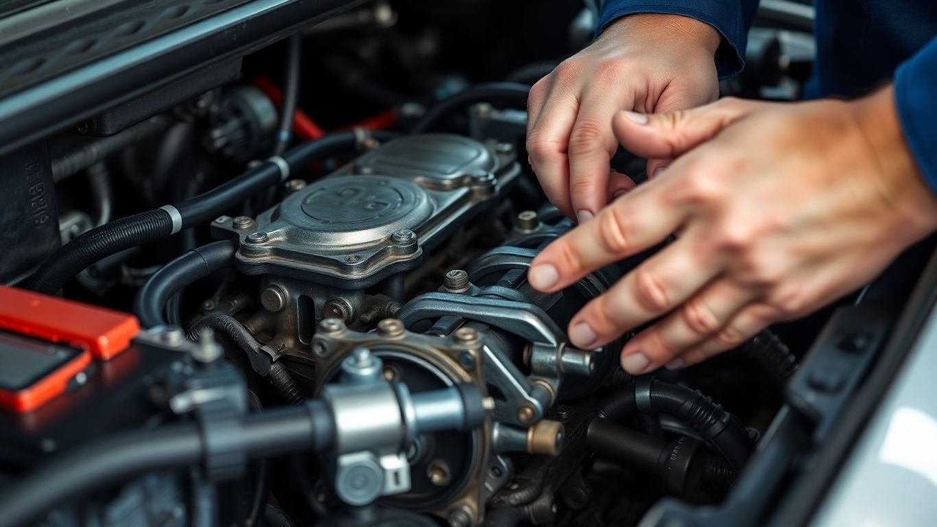 Mechanic repairing car engine