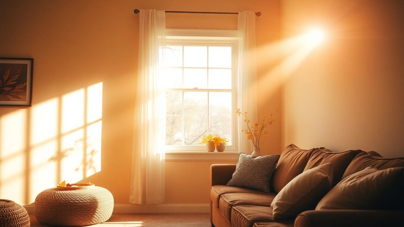 Cozy living room with freshly painted walls in autumn light.