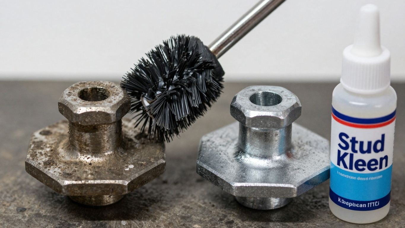 Stud Kleen vs. wire brush cleaning a dirty stud.