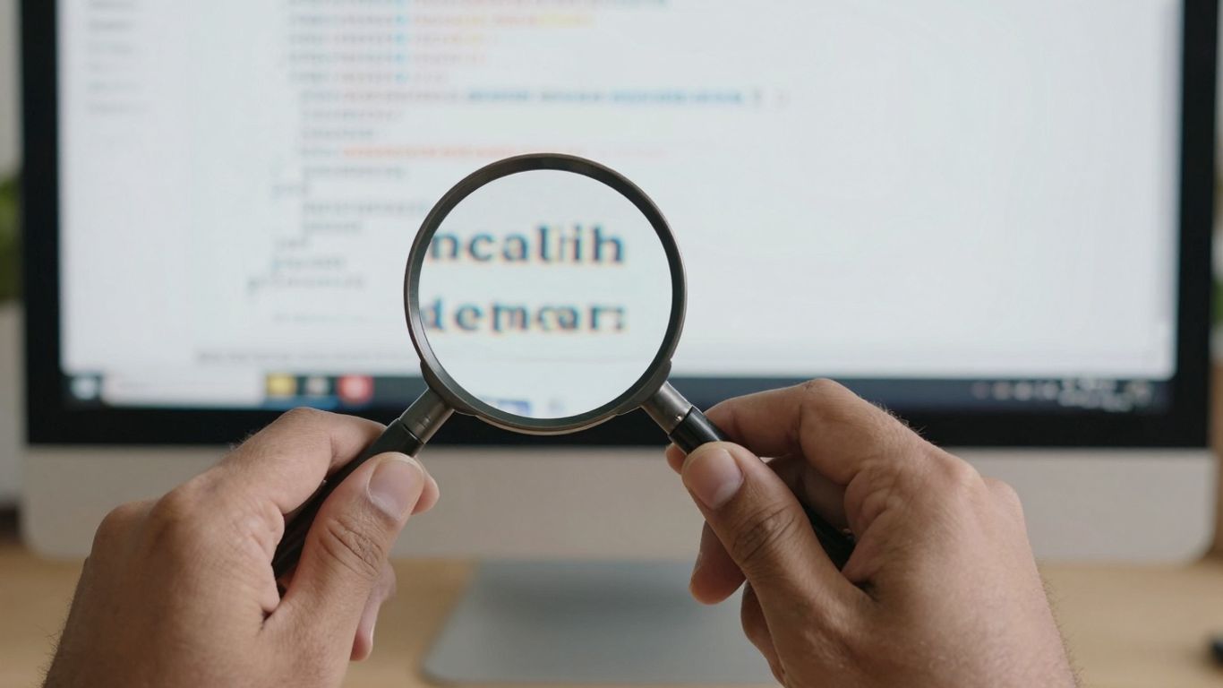 Analyse de site web avec loupe sur écran d'ordinateur.