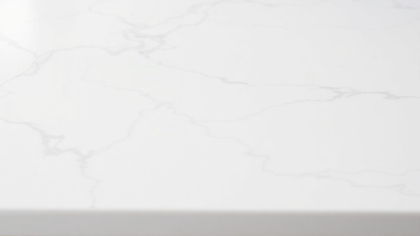 Polished white quartz with subtle grey veining resembling marble.