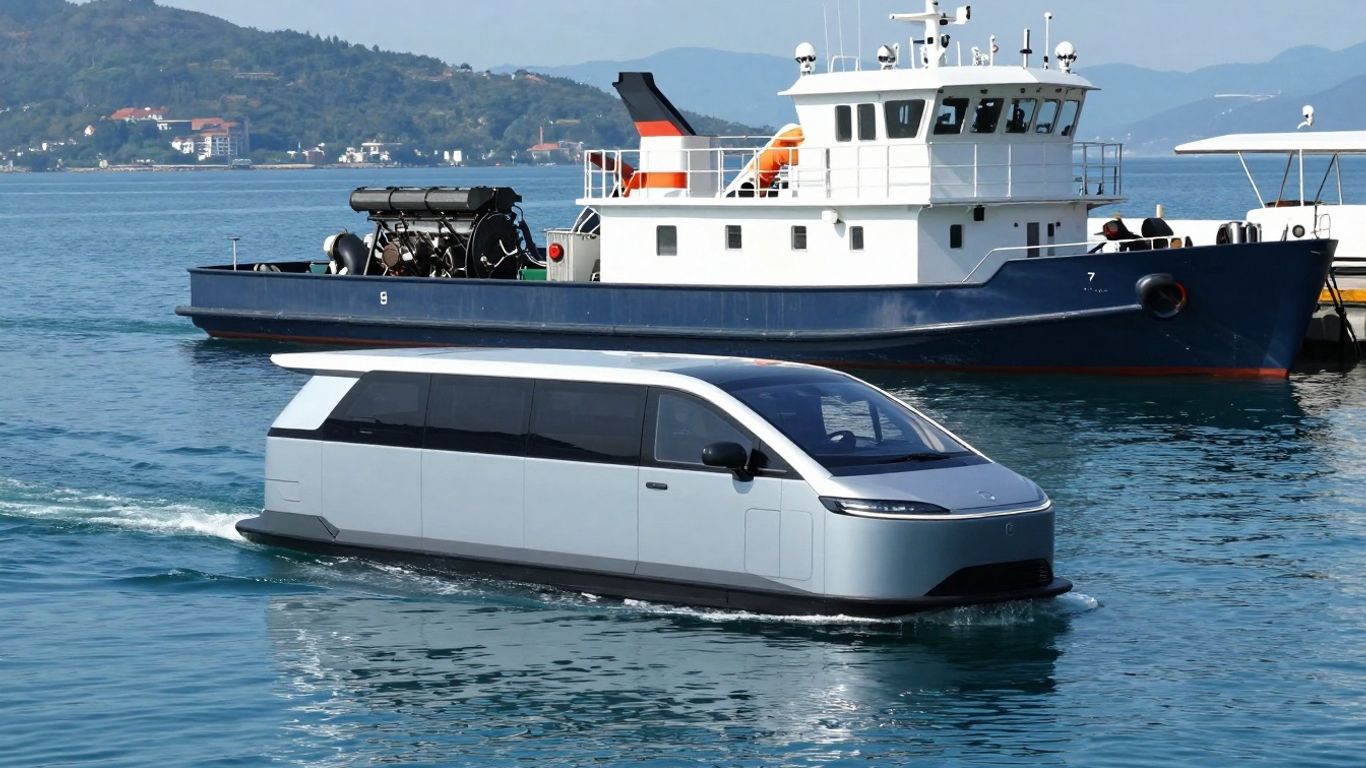 Electric and diesel tenders near a quiet bay.