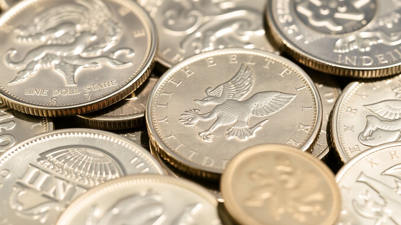 Collection of valuable silver dollars and other silver coins.