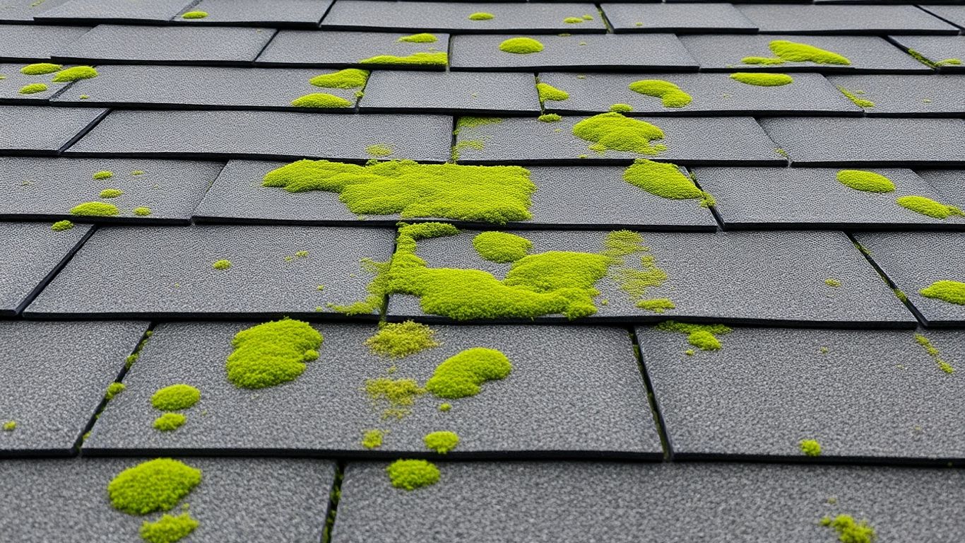 Roof with moss and algae growth