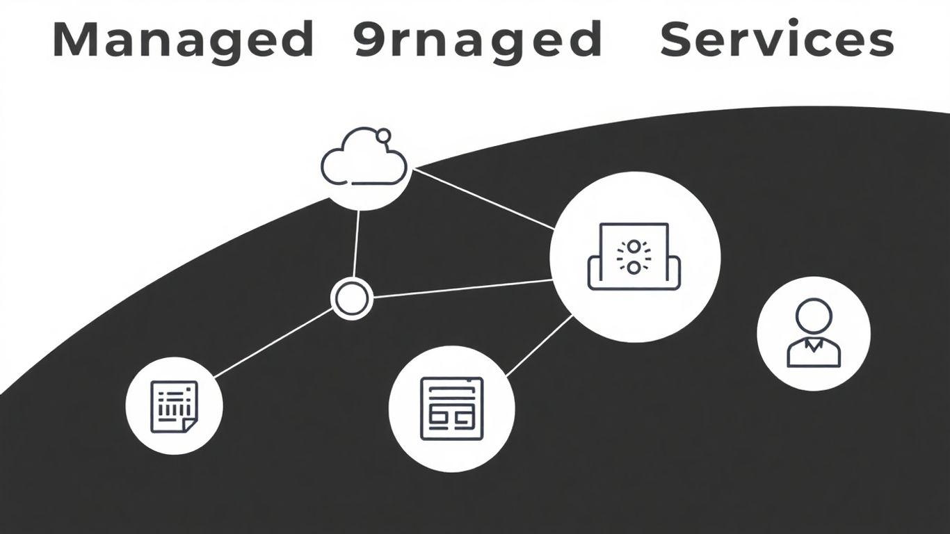 Infographic of interconnected managed service icons.
