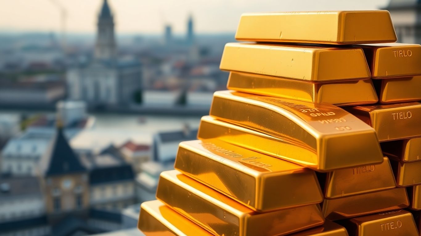欧洲某金融中心堆放着金条。
