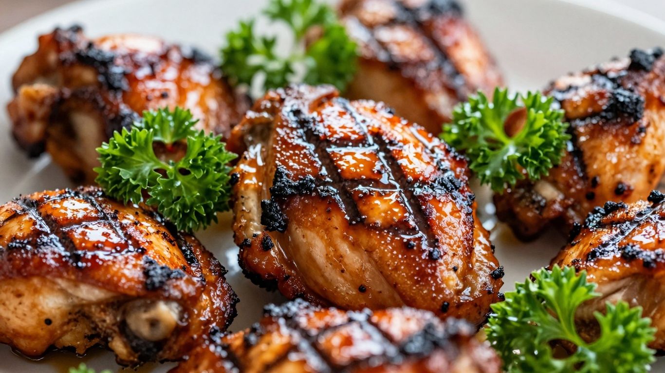 Delicious grilled BBQ chicken with grill marks and glaze.