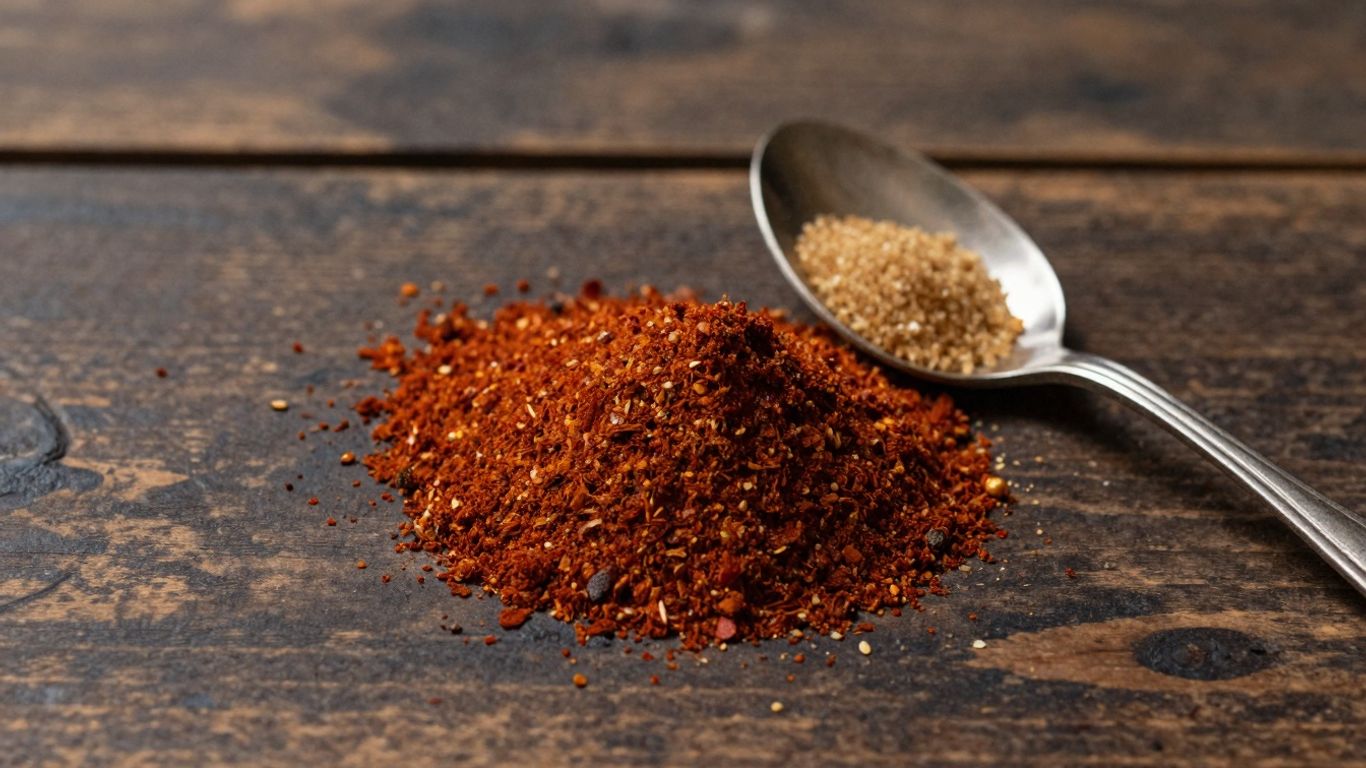 DIY BBQ rub ingredients on a wooden table.