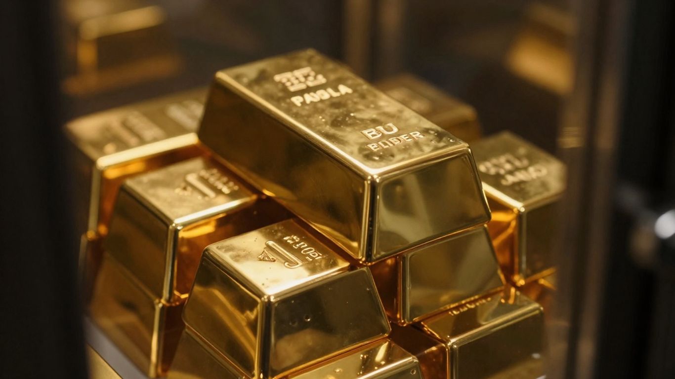 Lingots d'or brillants dans un coffre-fort.