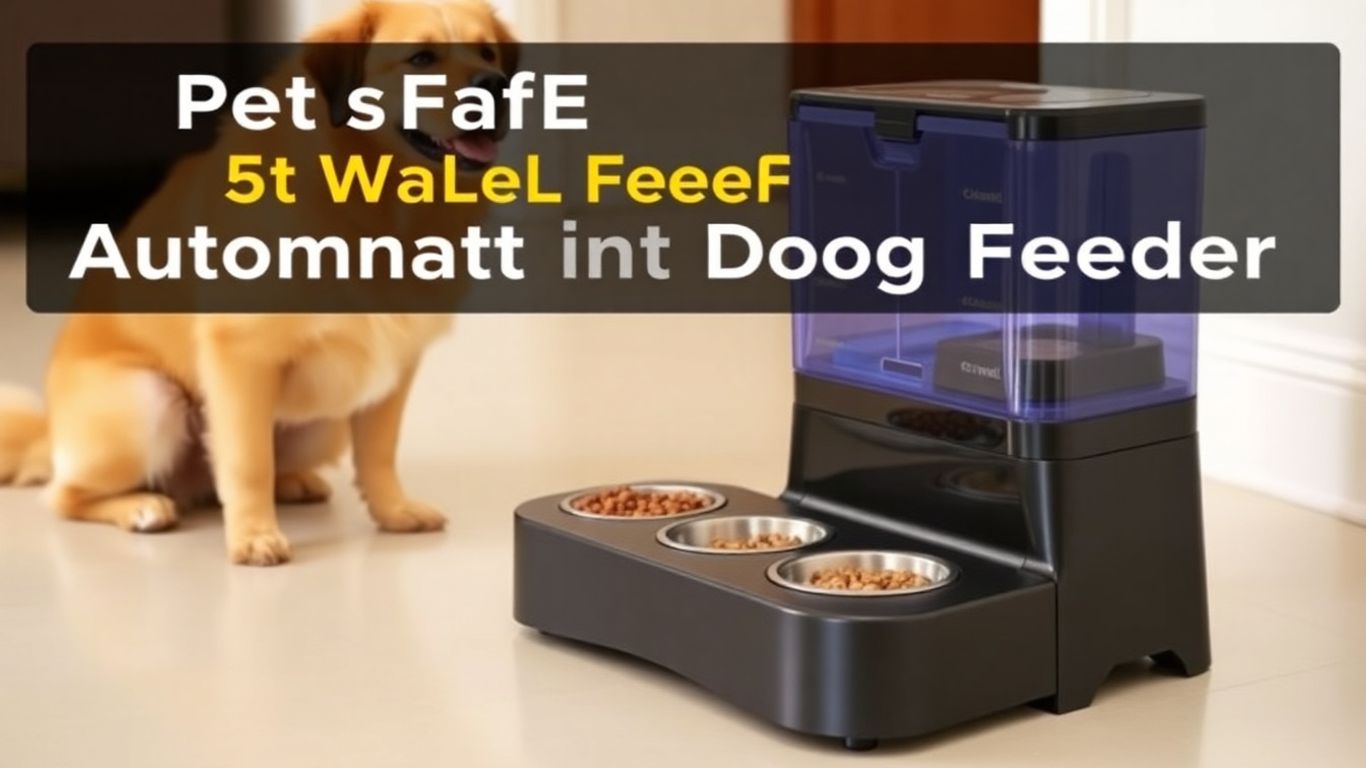 PetSafe Eatwell 5-Meal Automatic Dog Feeder with large dog