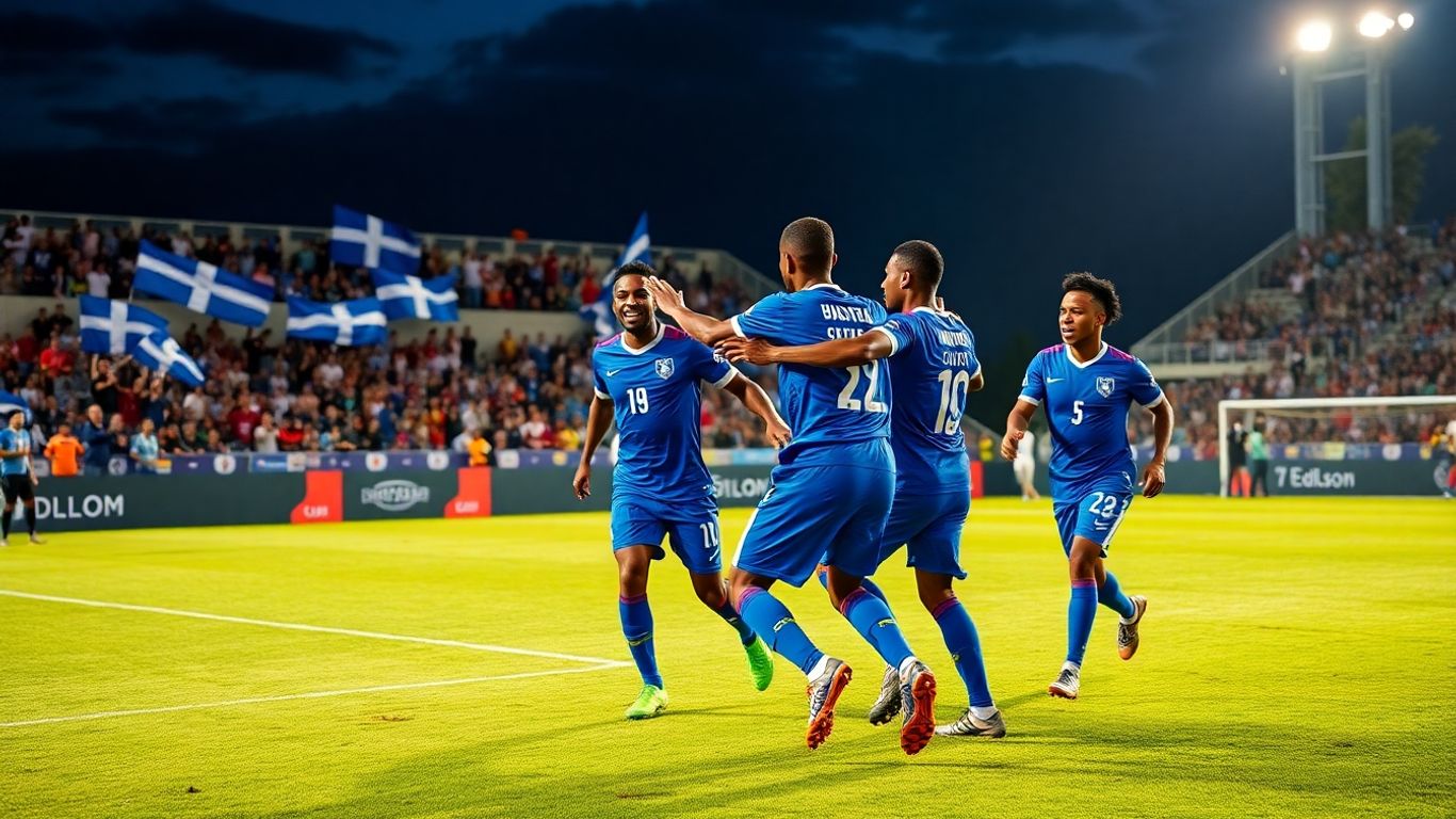 Joueurs cap-verdiens fêtant un but lors d’un match