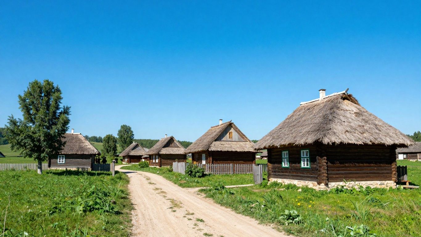 Case tradiționale din lemn în satul românesc.