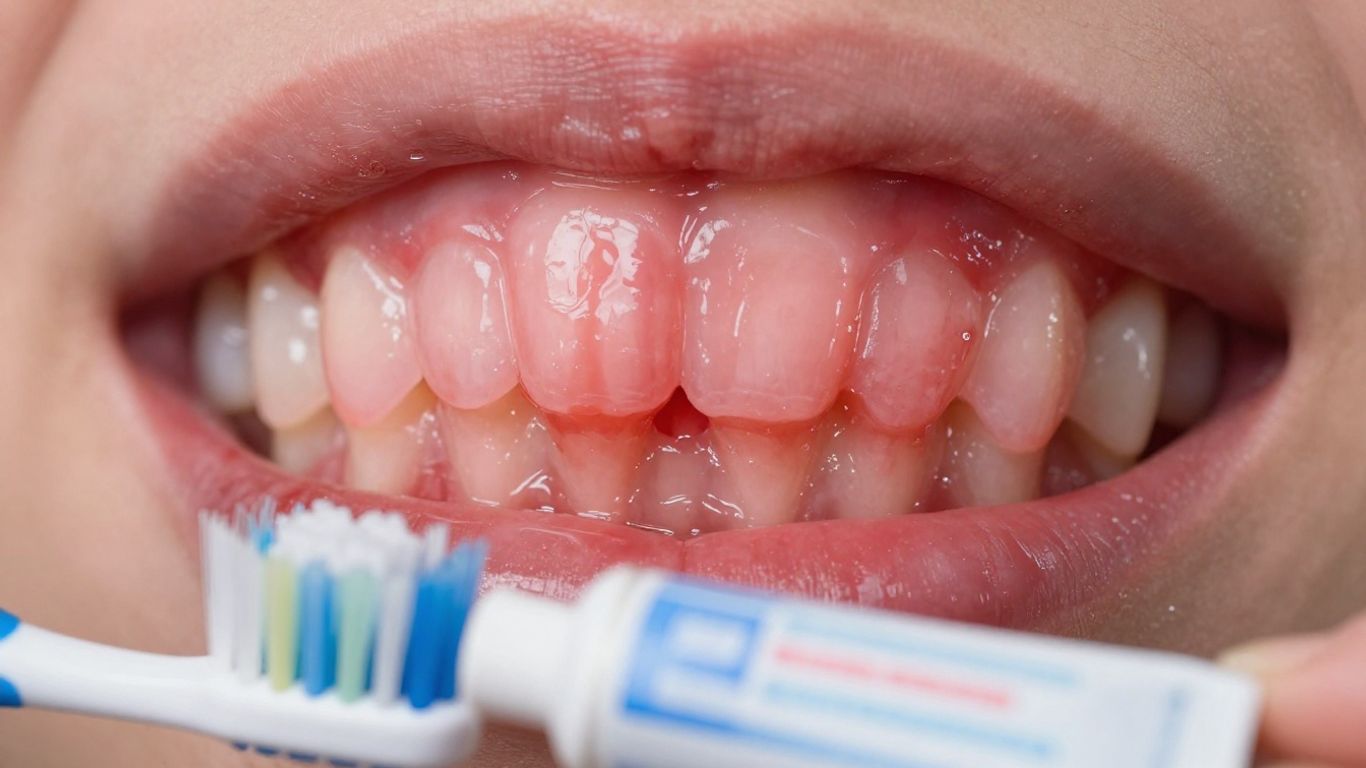 Healthy vs. inflamed gums with toothbrush and toothpaste.