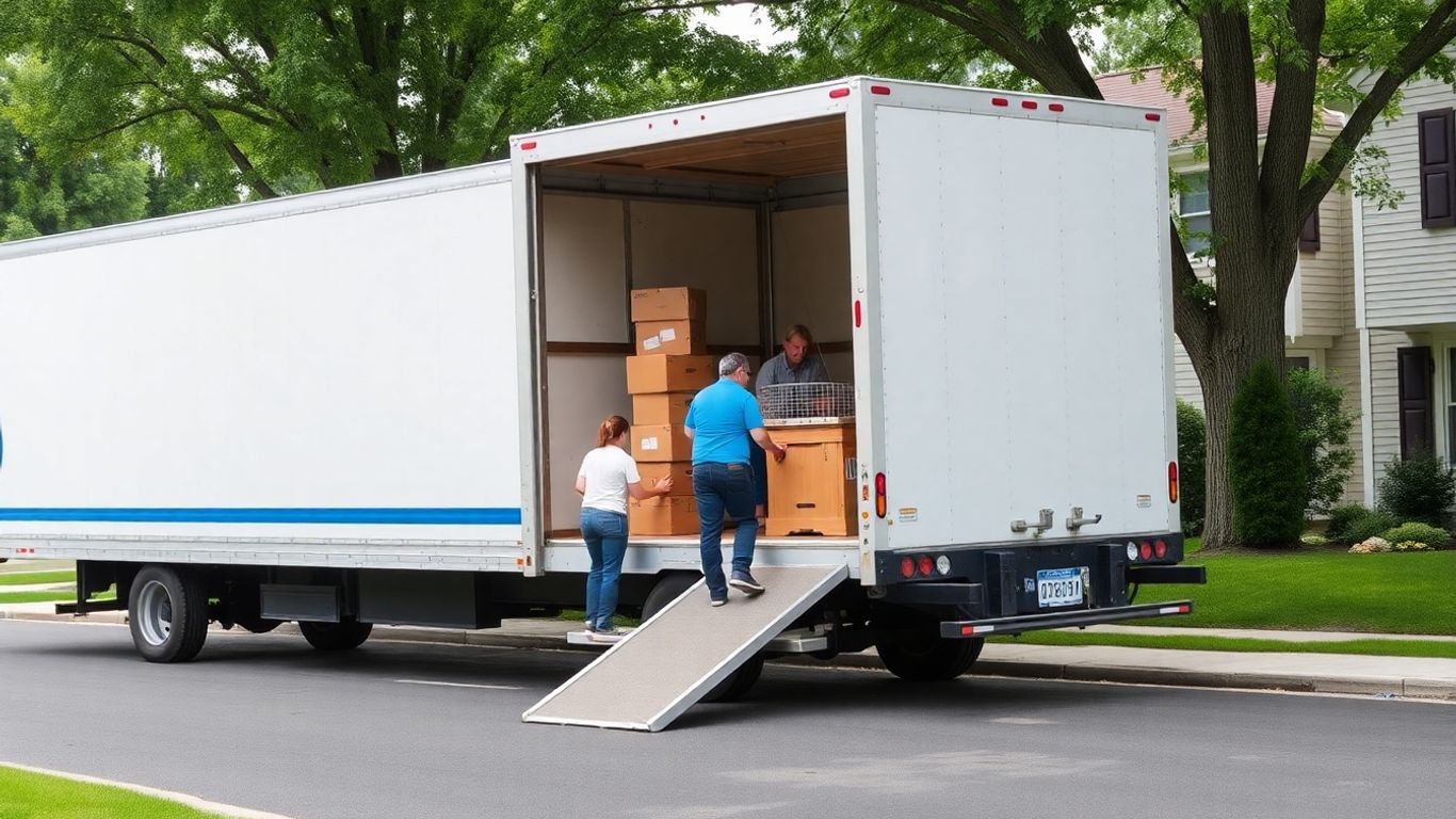 Interstate movers loading truck in Freehold, NJ.