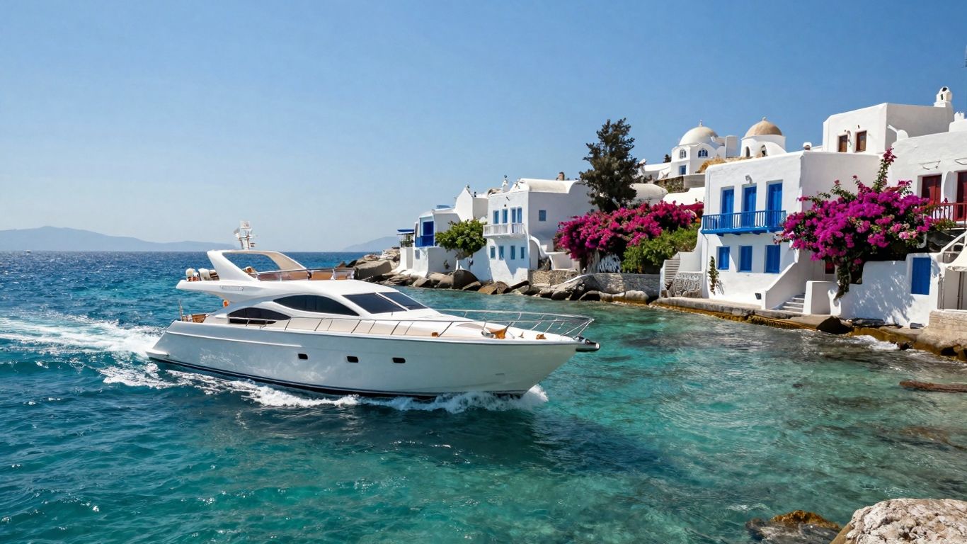 Yacht sailing near a Greek island