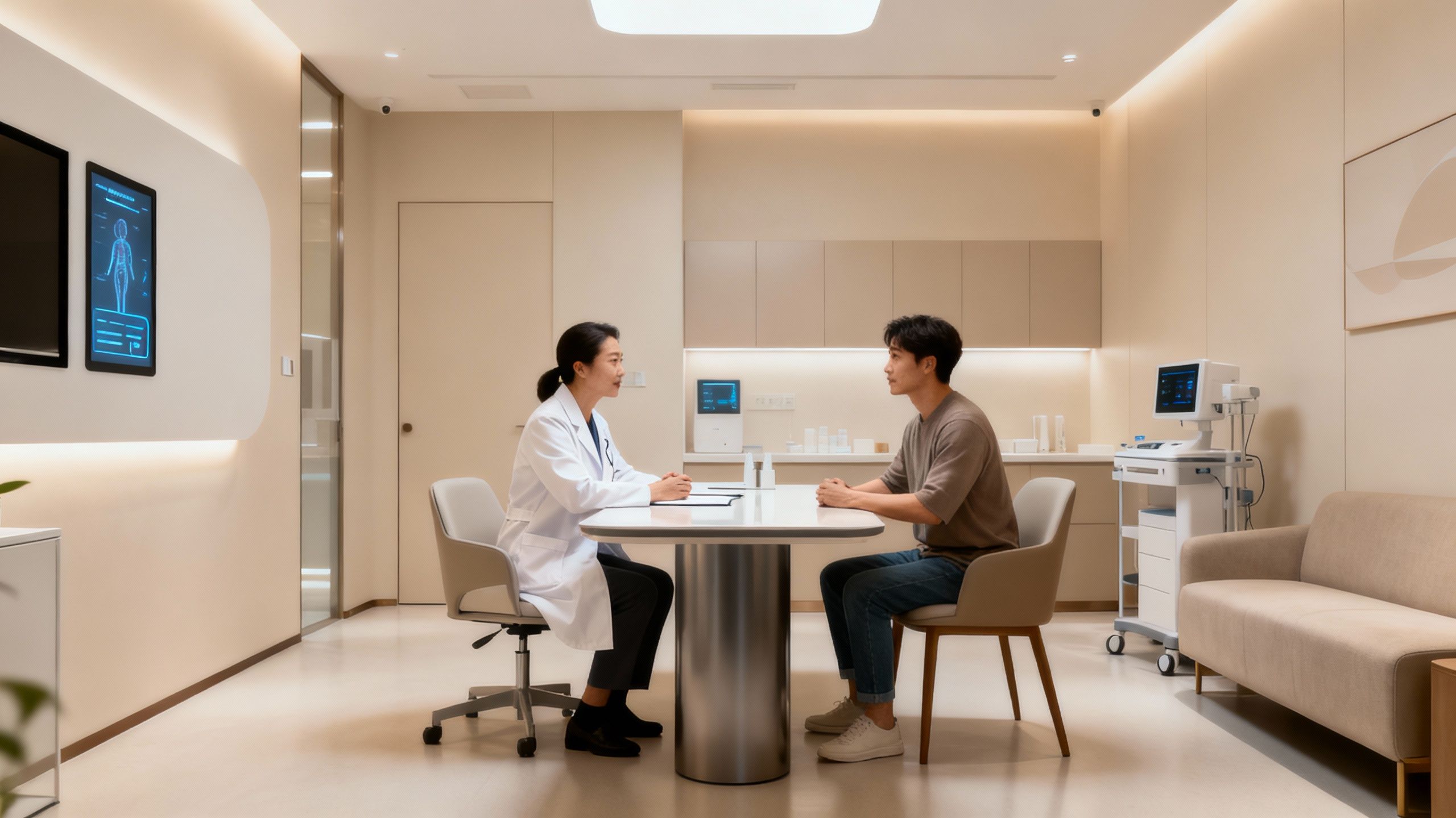 Aesthetic clinic meeting showing a professional consultation.