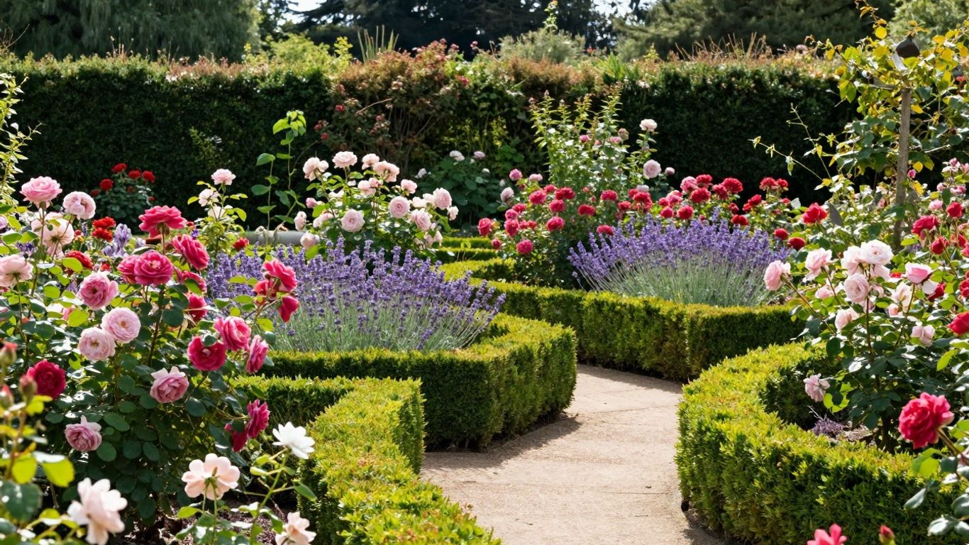 Bloeiende bloemen en paden in de tuinen van Sissinghurst.