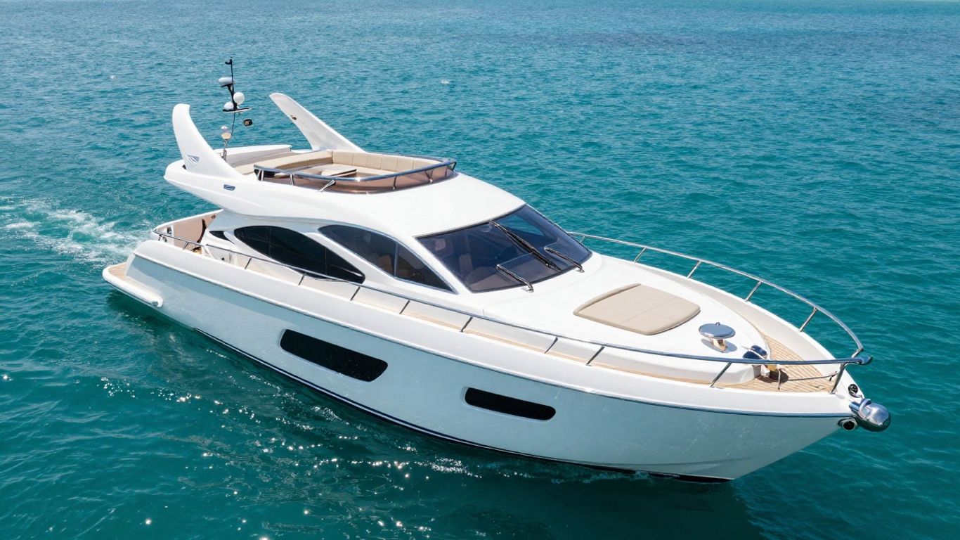 Sleek Arriva yacht by Turquoise Yachts on calm water.