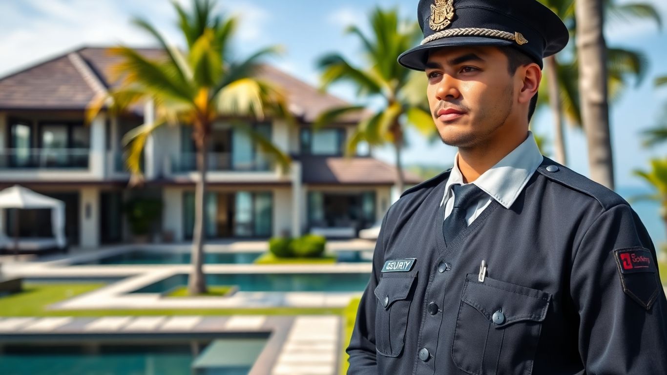 Bali security guard protecting villa