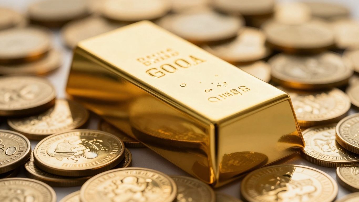閃亮的金條和金幣。