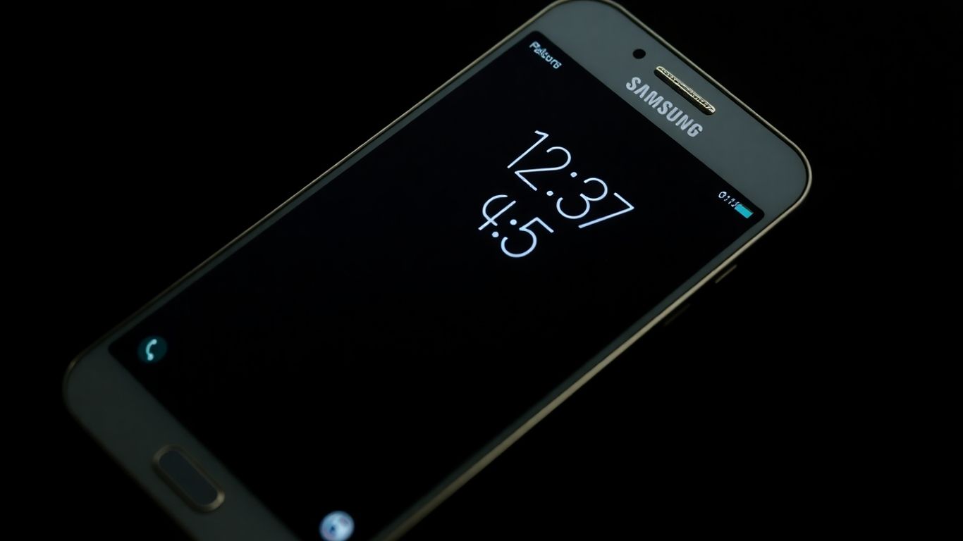 Samsung phone with a shadowy overlay.