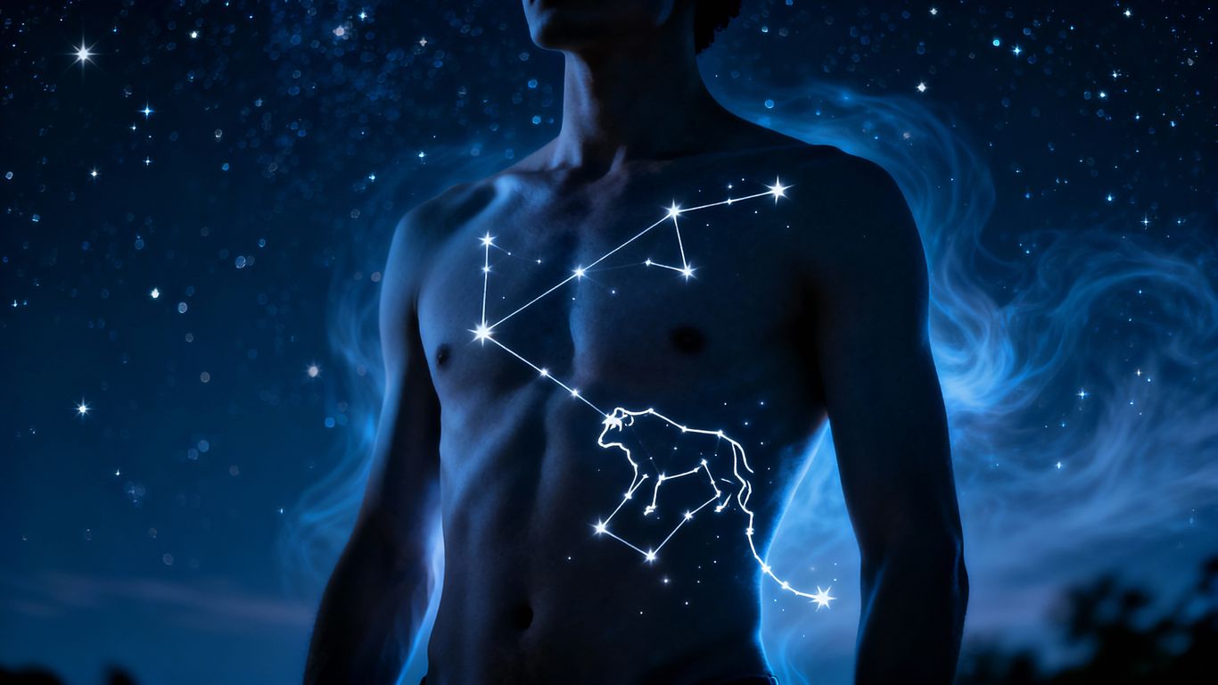 Human body with celestial constellations overlaid.