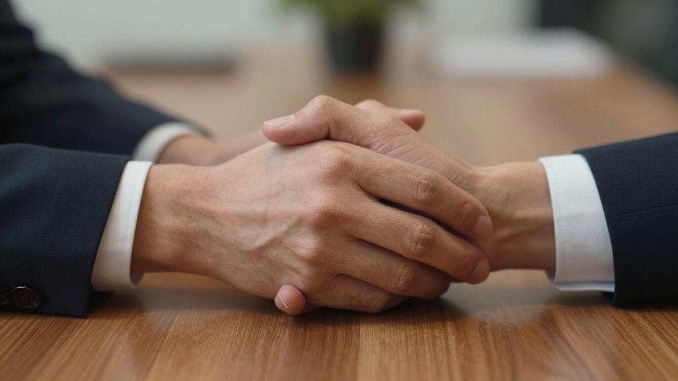 Două mâini strângându-se într-o negociere diplomatică economică.