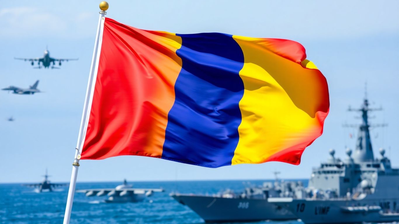 Steagul României cu avioane și nave militare