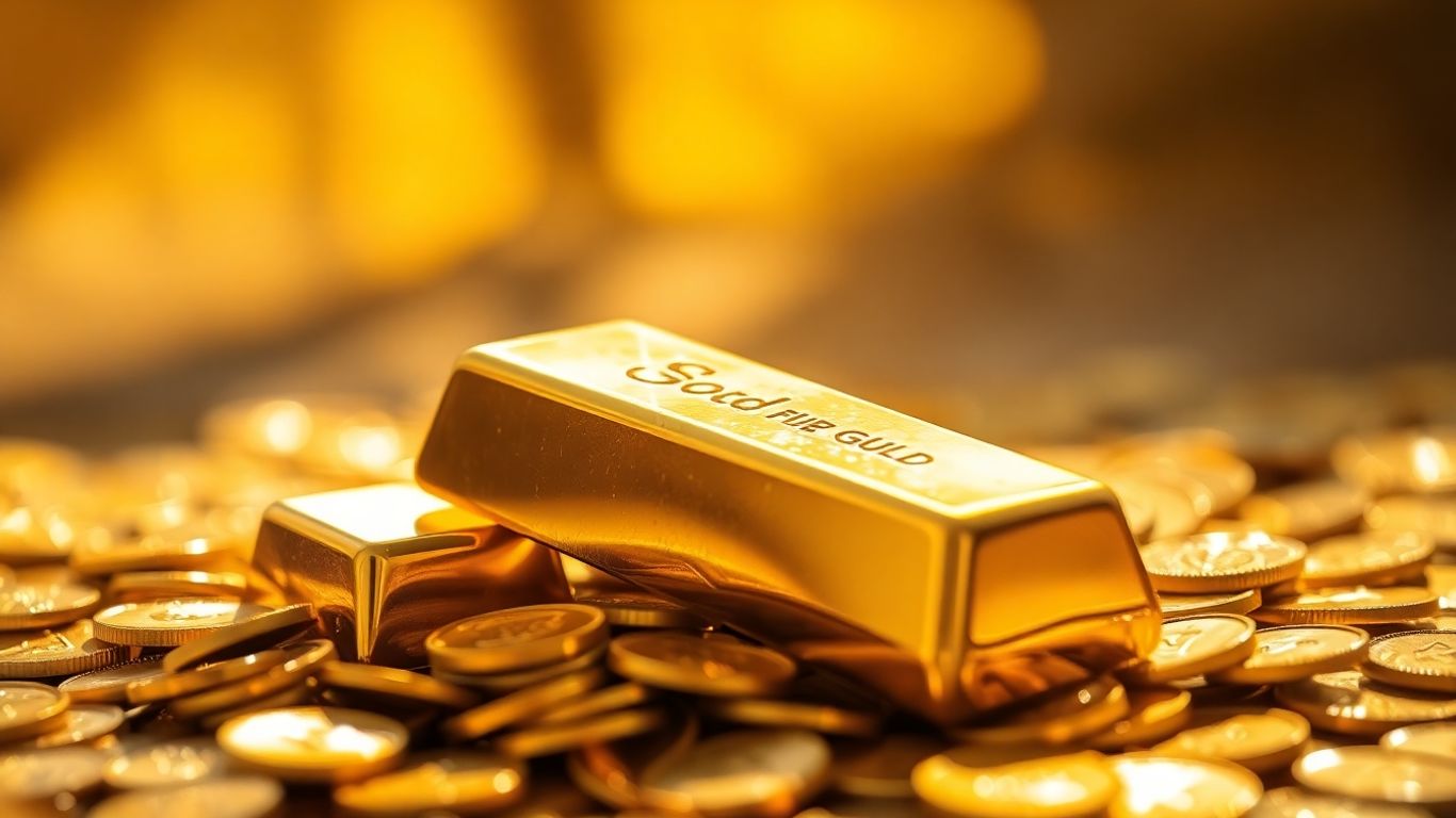 Gold bar and coins, investment concept.