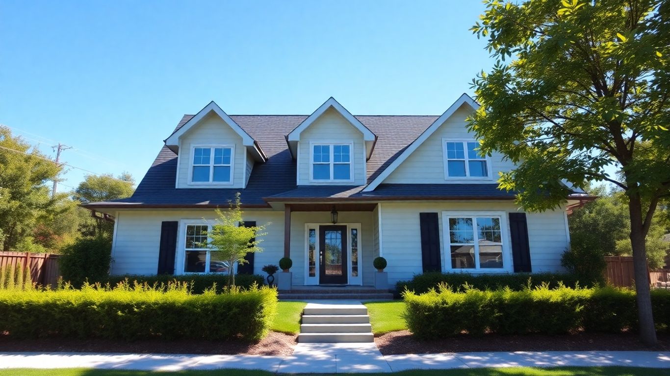 Casa moderna protegida bajo un cielo azul claro.
