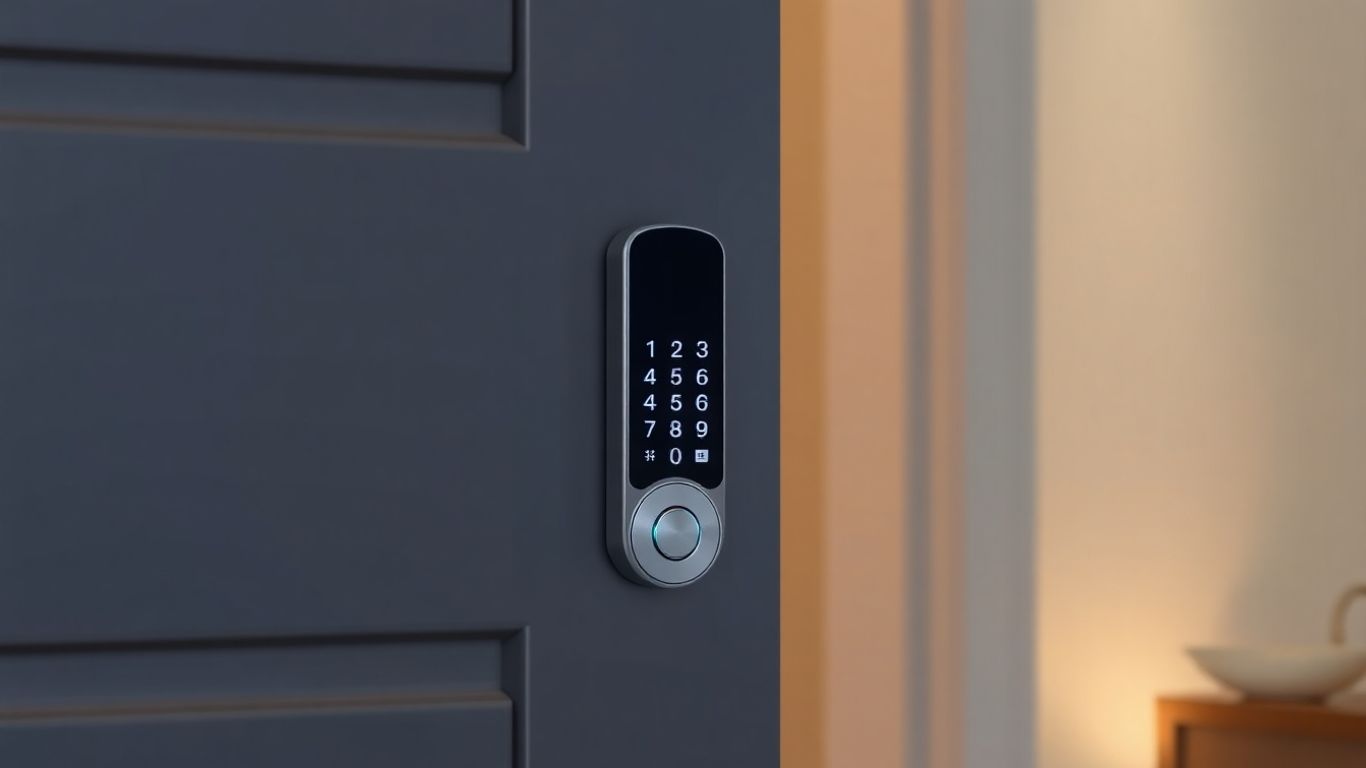 Fechadura digital moderna em porta de casa.
