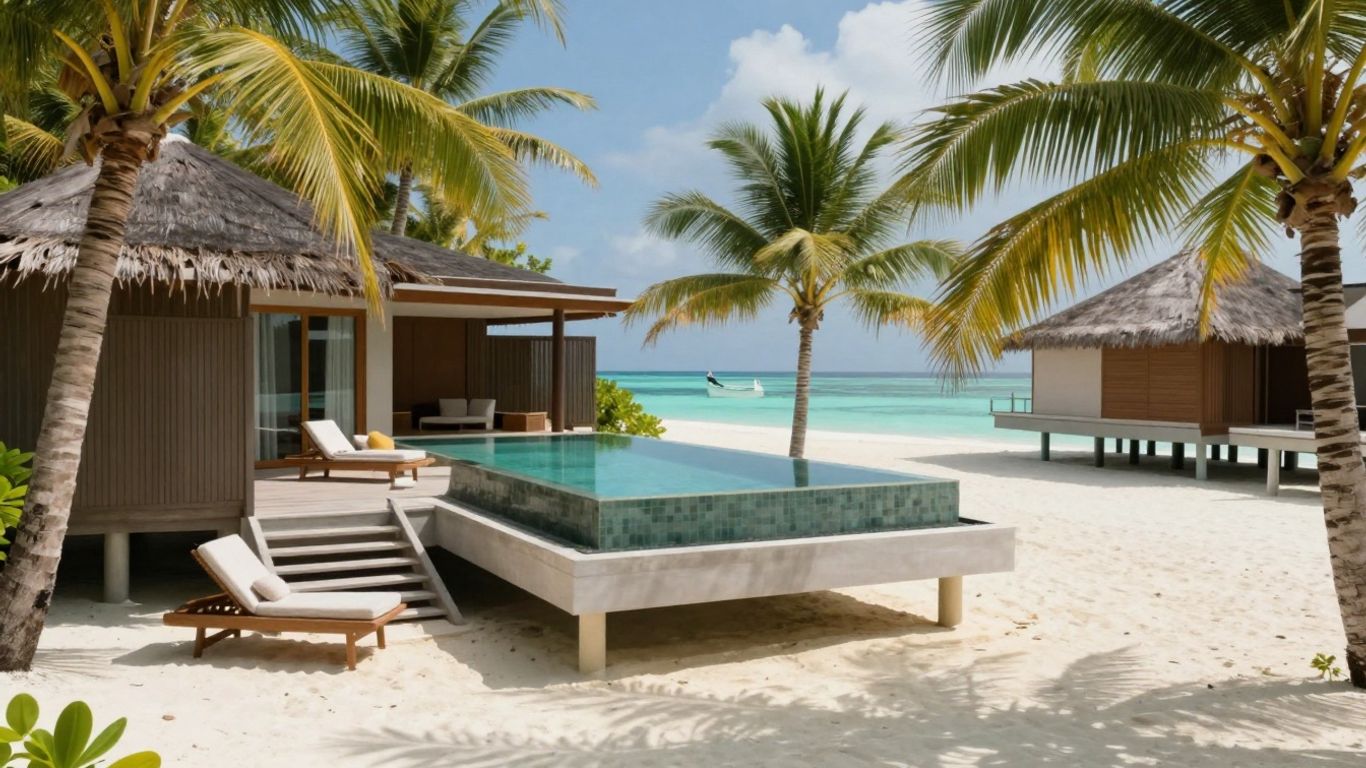 Maldives overwater bungalow with private pool and turquoise lagoon.
