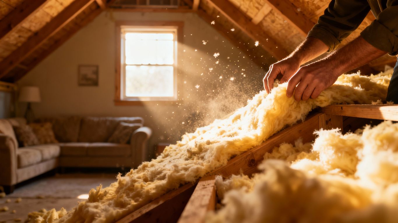Home insulation installation for winter efficiency.