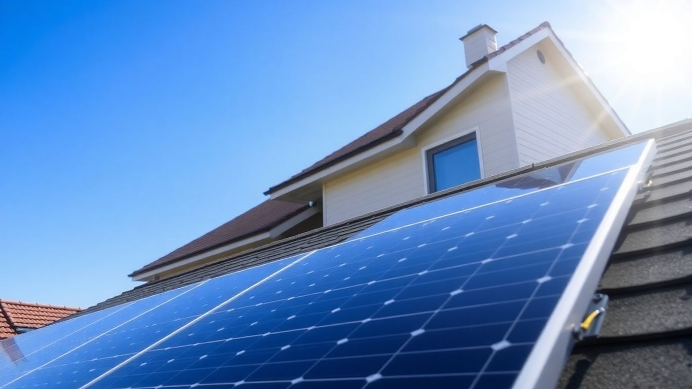 Panneaux solaires sur un toit ensoleillé.
