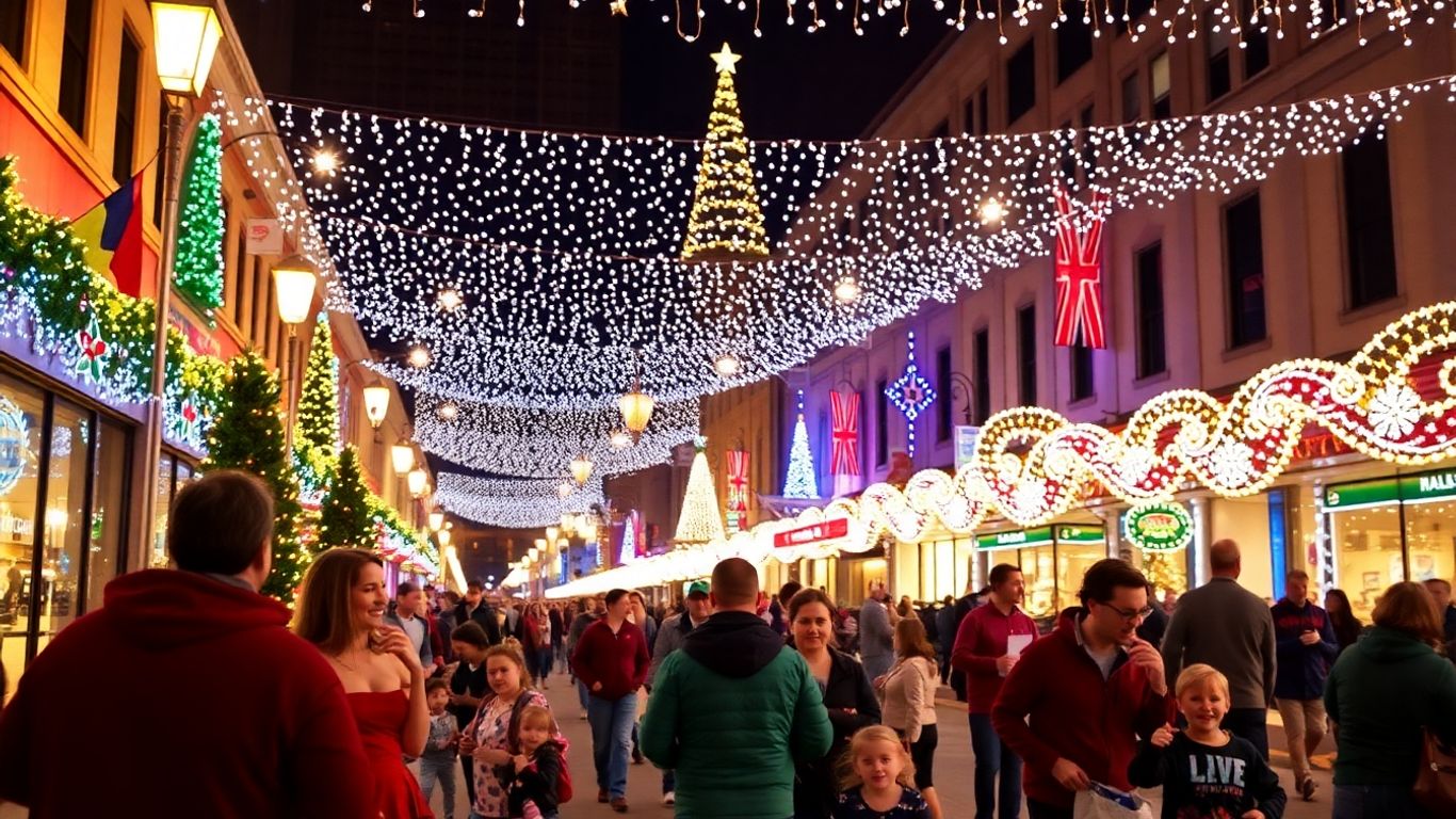 Dallas holiday lights and festive street scene