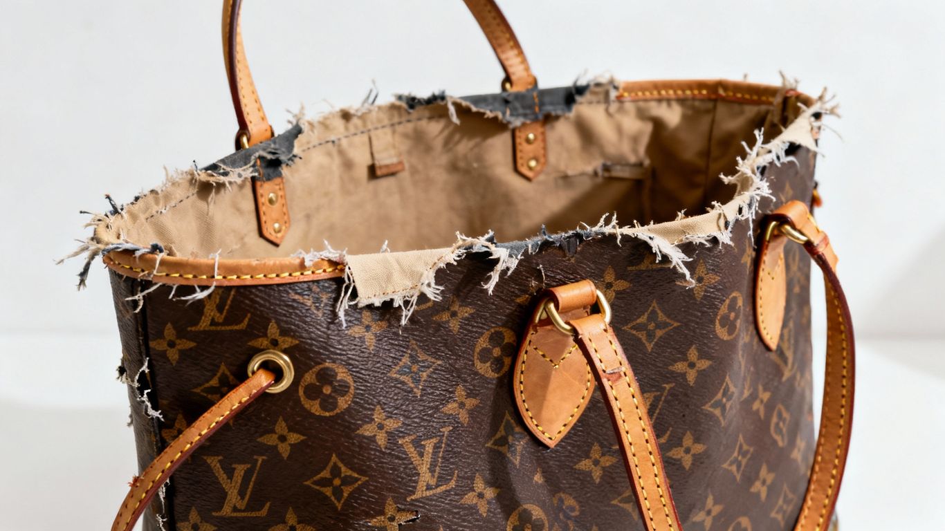 Louis Vuitton Neverfull bag with reversed interior lining.