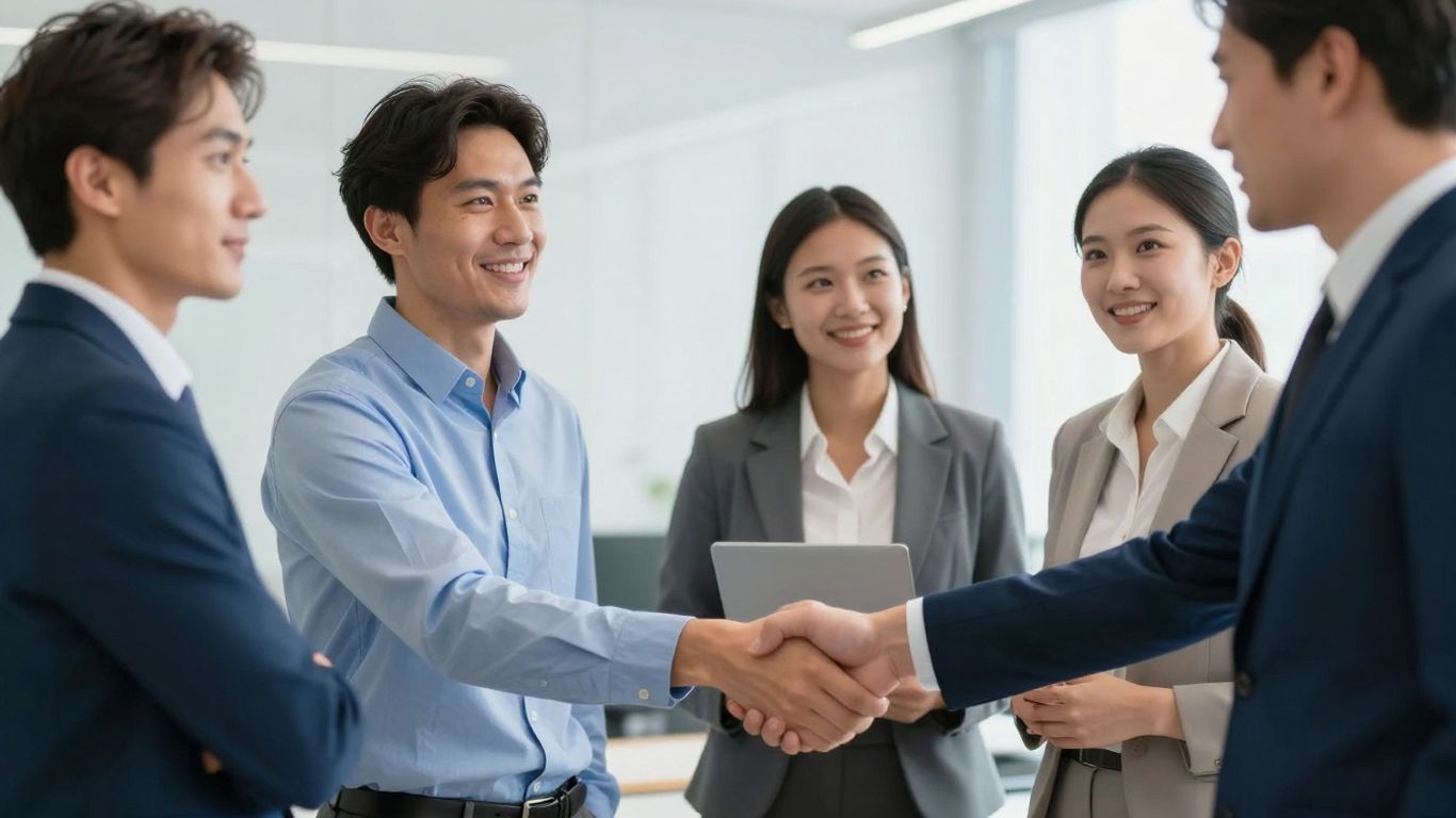 Menschen im Büro schütteln sich die Hände.