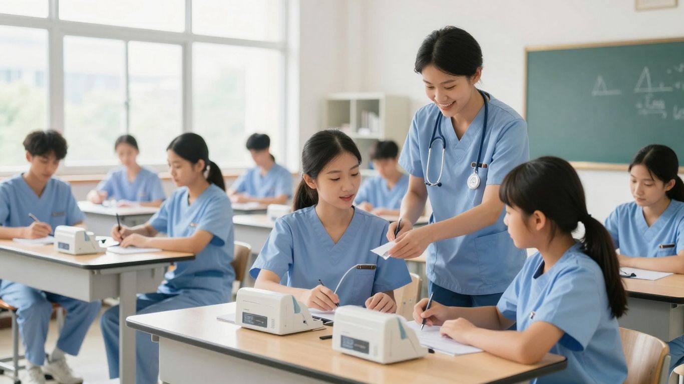 Students training in a CNA classroom at LA Skills Academy.