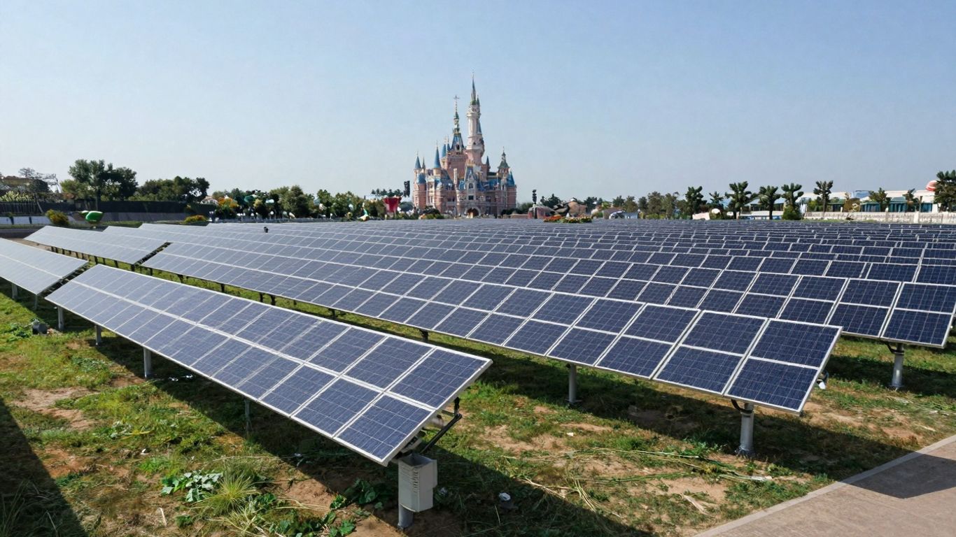 Panneaux solaires devant le château de Disneyland Paris.