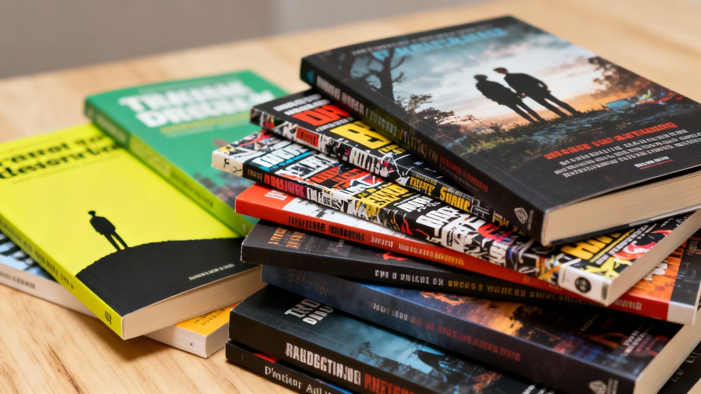 Book covers with common design clichés.