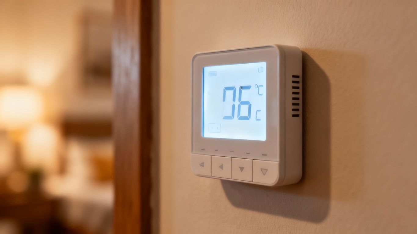 Modern digital thermostat on a wall