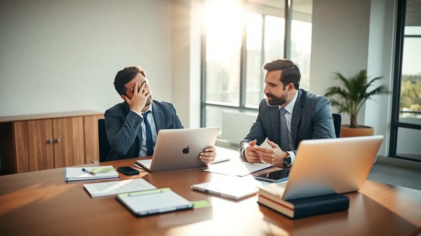 Attorney advising client in modern office setting