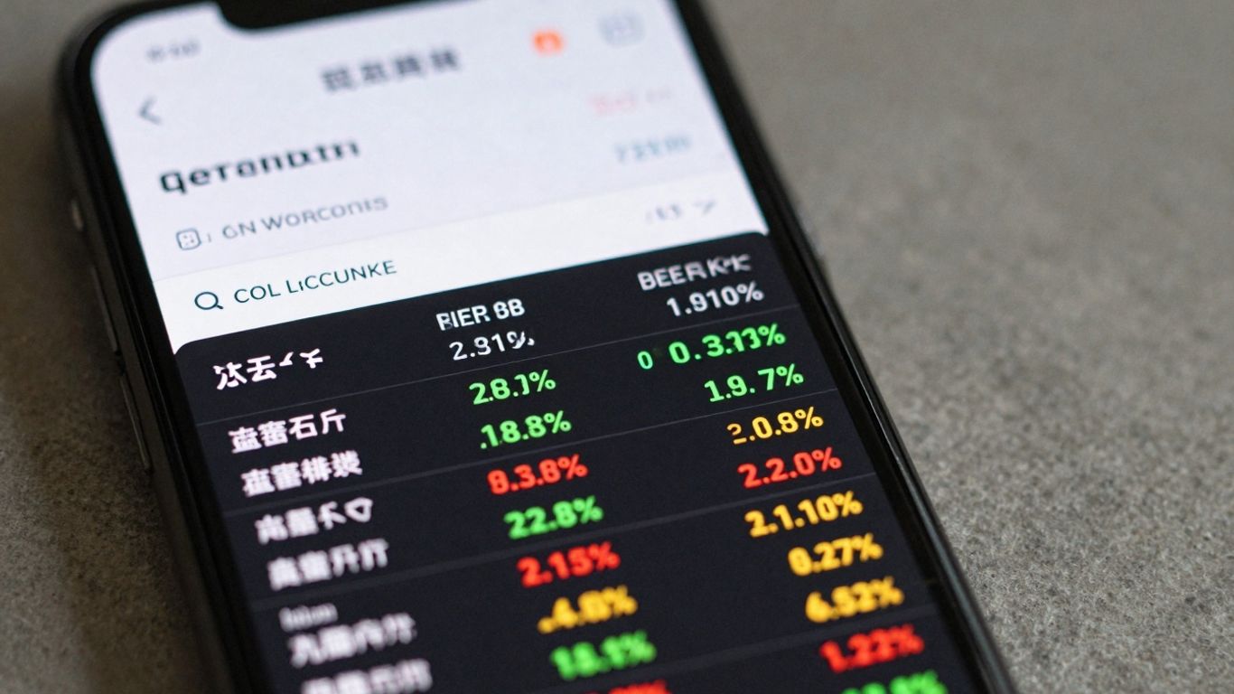 Smartphone displaying real-time stock market data.