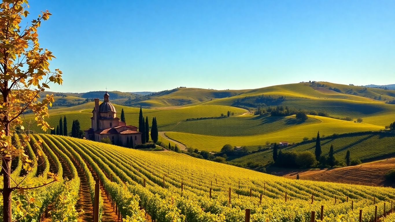 Sunny Italian vineyard landscape in October