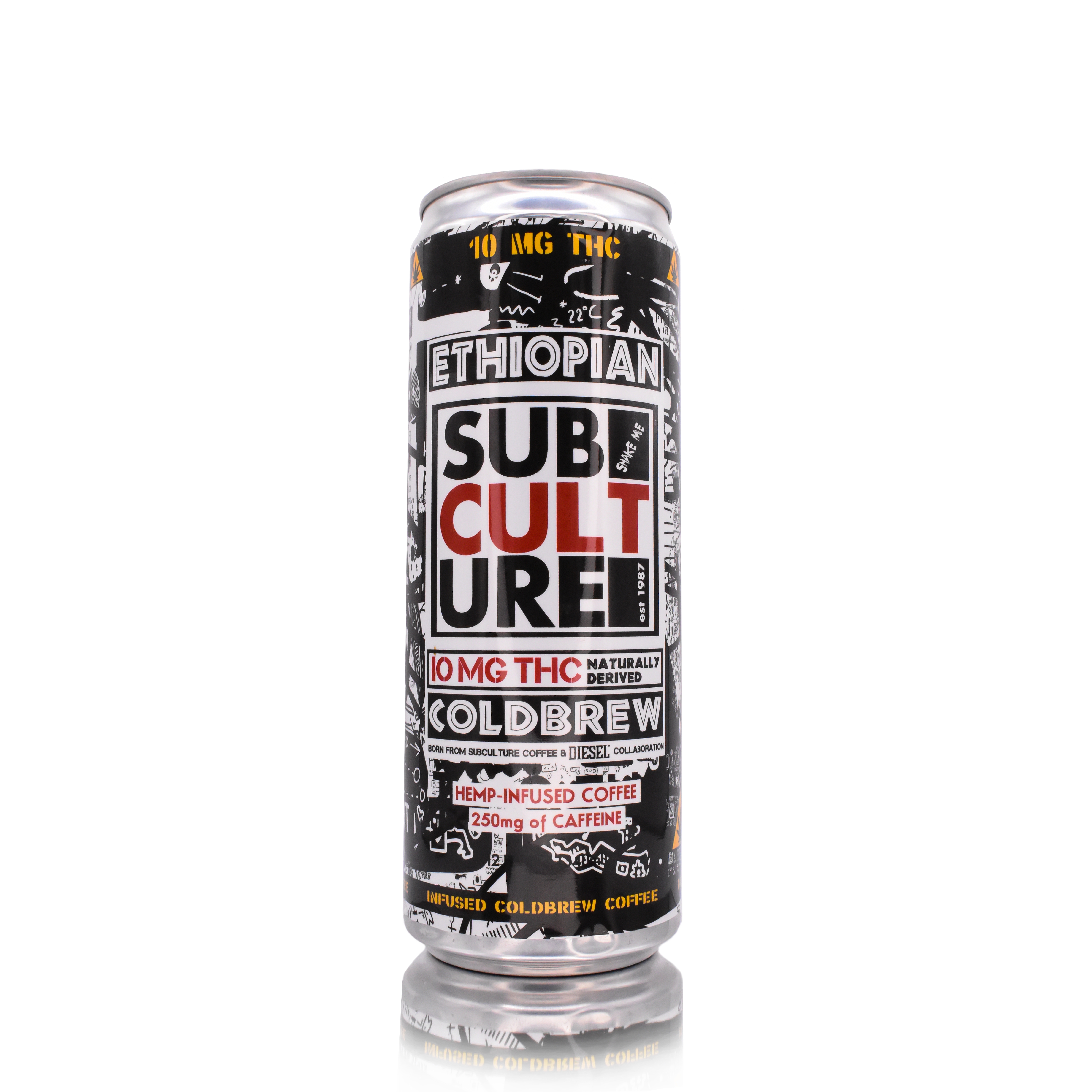 A can of Subculture Ethiopian Oatmilk Iced Coffee with 10mg THC.