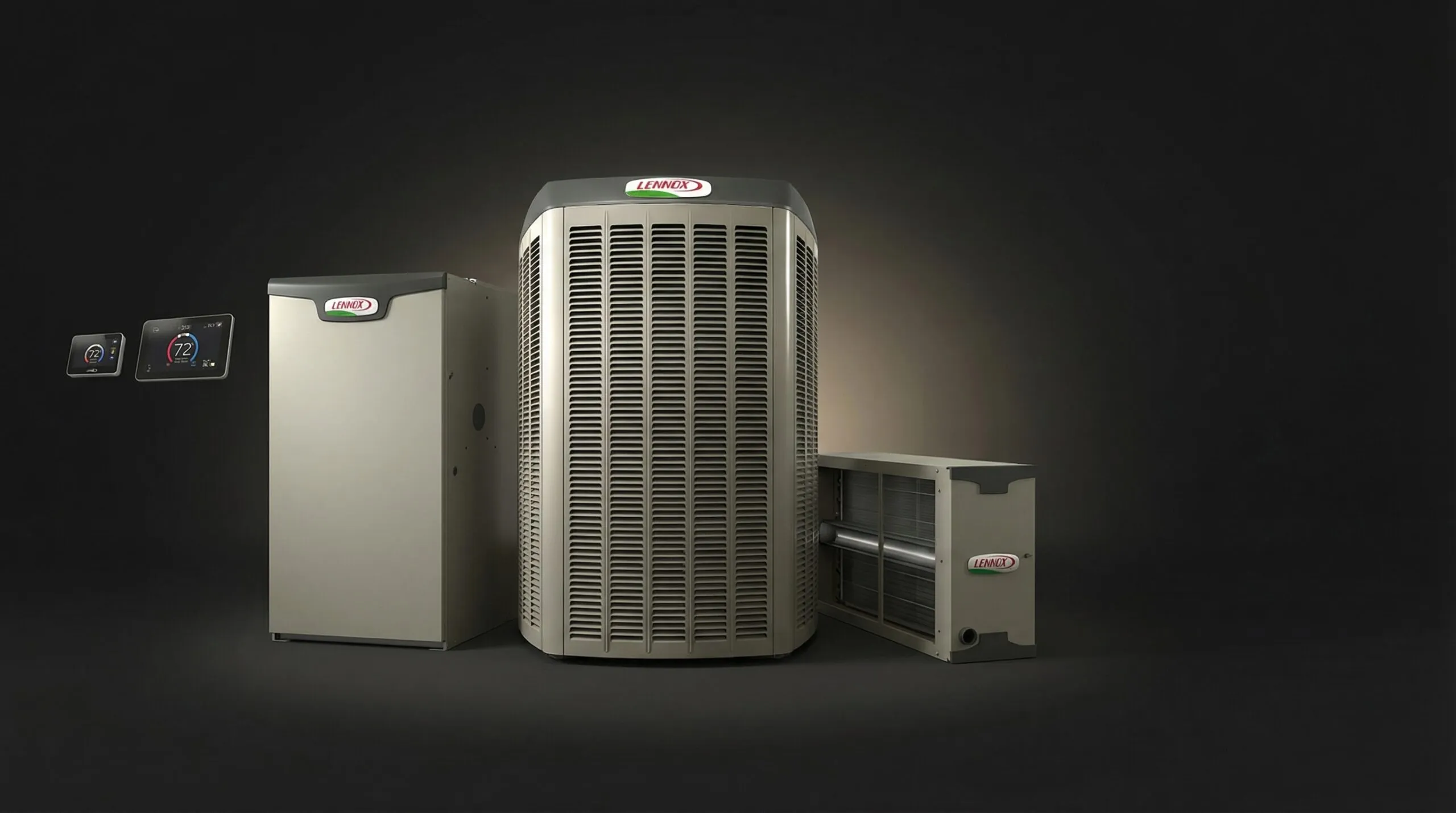 Lennox HVAC system components including a furnace, air conditioner, and air handler.