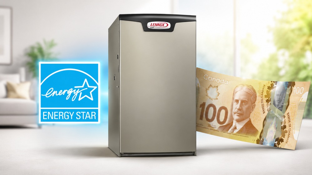 Lennox Energy Star furnace with a Canadian $100 bill.