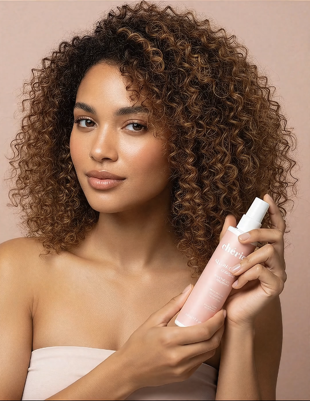 Chérie All-in-One Leave-In Multibenefit Treatment hair spray bottle.