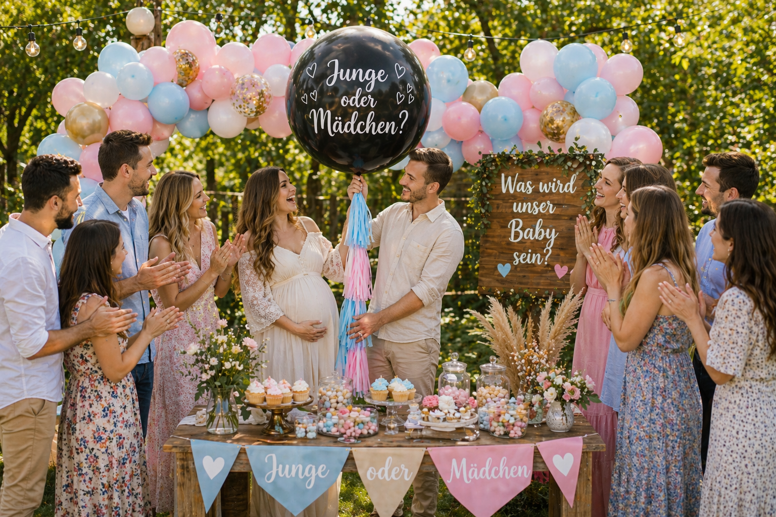 Bunte Ballondekoration für eine Babyparty